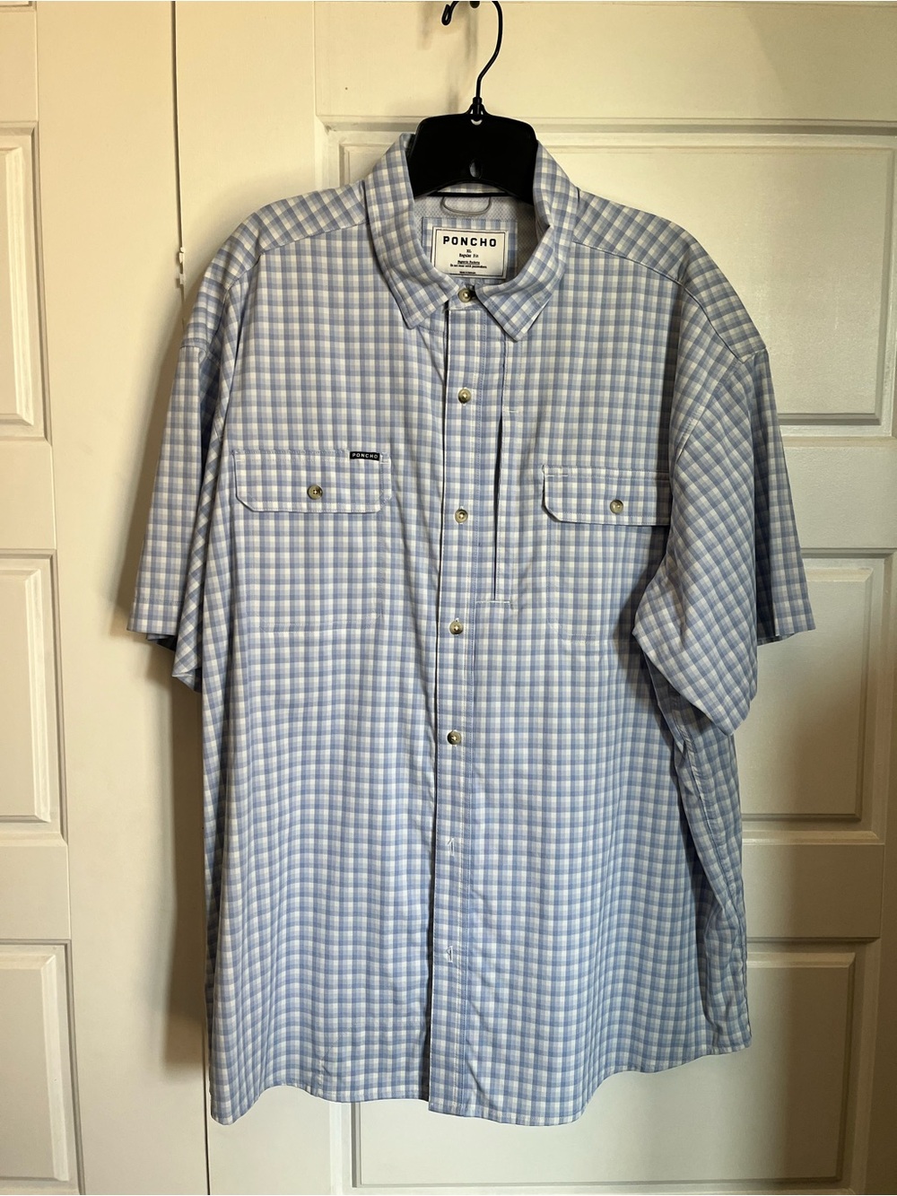 Men’s Poncho Outdoors Light Blue Checked Short-Sleeve Button-Down Shirt